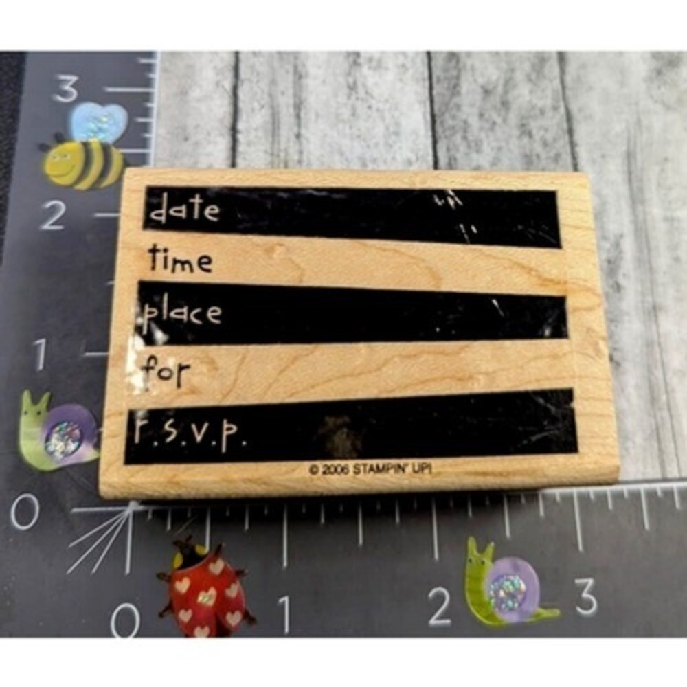 Stampin' Up! RSVP Invitation Date Time Lines 2006 Rubber Stamp Wood #B2